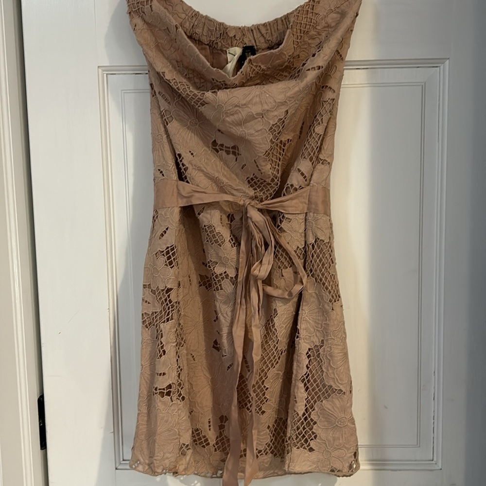 Bird by Juicy Couture Tan Strapless Lace Dress-M